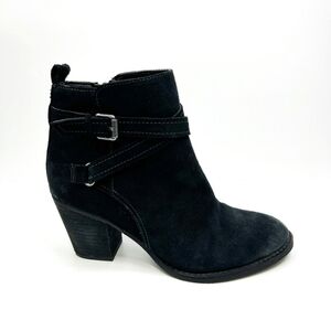 Sam Edelman Myra Burnished Leather Ankle Booties Black Suede Buckle Boots Sz 6